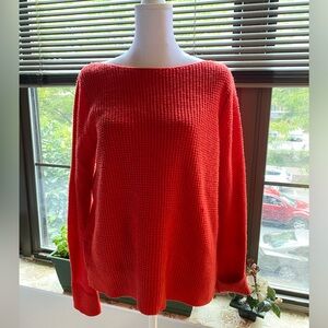 Gap Wool Blend Waffle Knit Boat Neck Sweater Sz M Orange Red Long Sleeve Casual